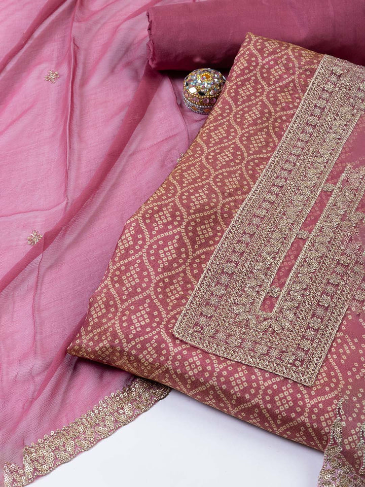 Neck Embroidered Tissue Unstitched Suit With Dupatta