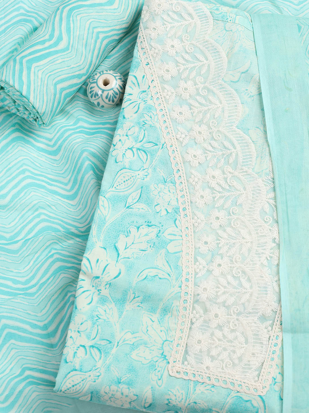 Cotton Blend Unstitched Suit Piece With Dupatta
