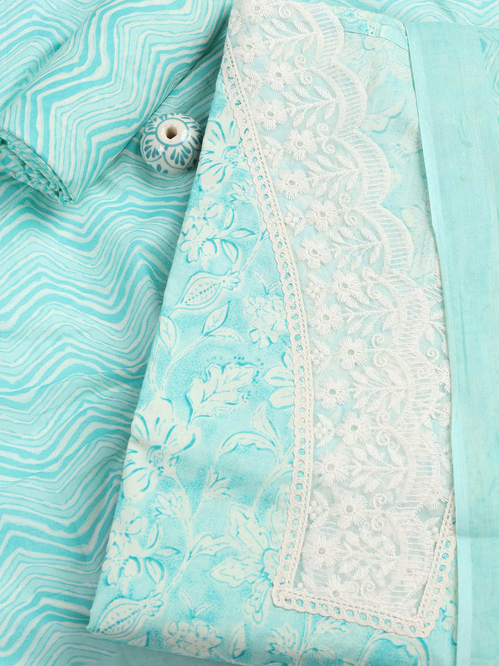 Cotton Blend Unstitched Suit Piece With Dupatta