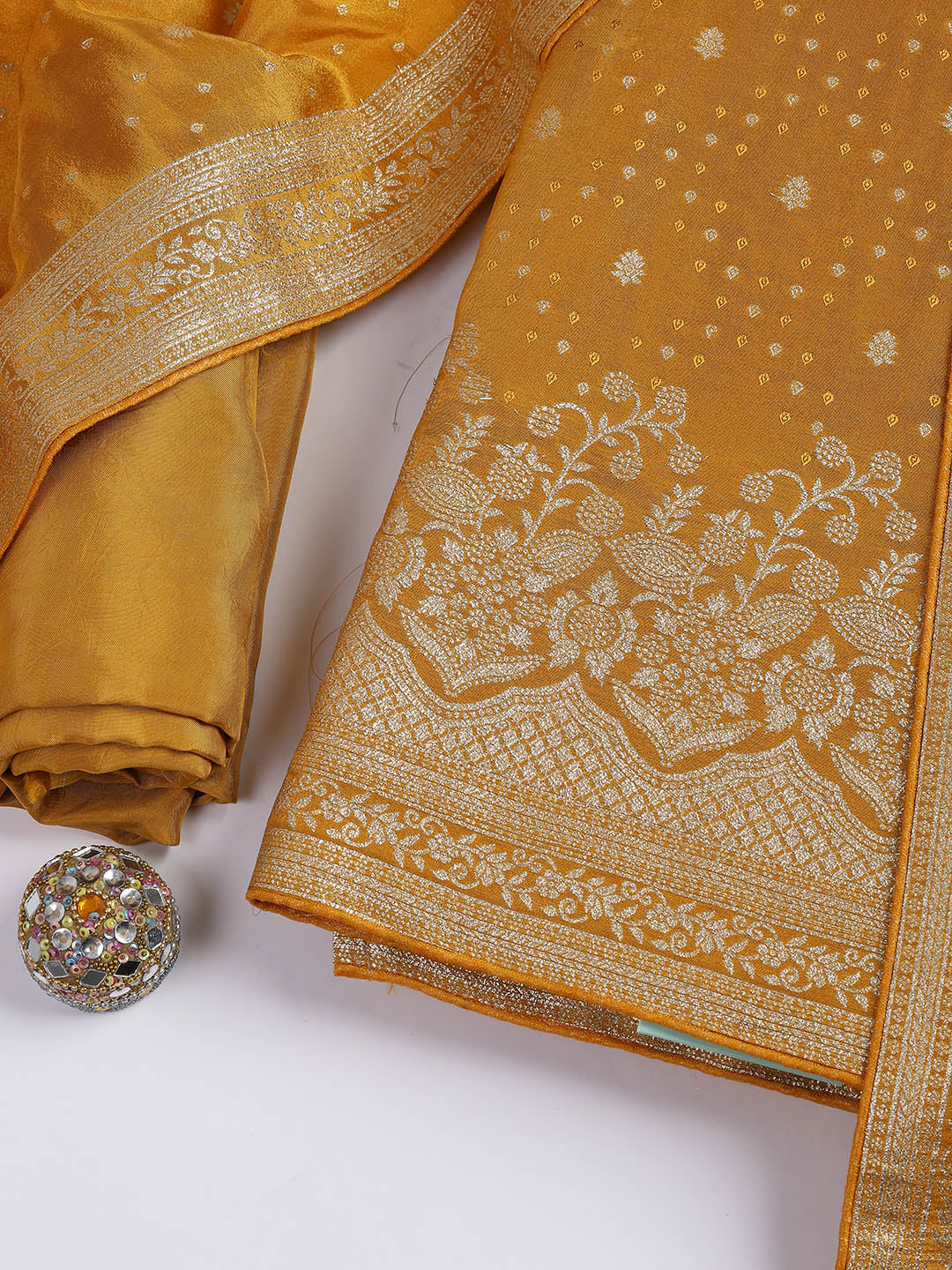 Embroidered Art Silk Unstitched Suit Piece With Dupatta