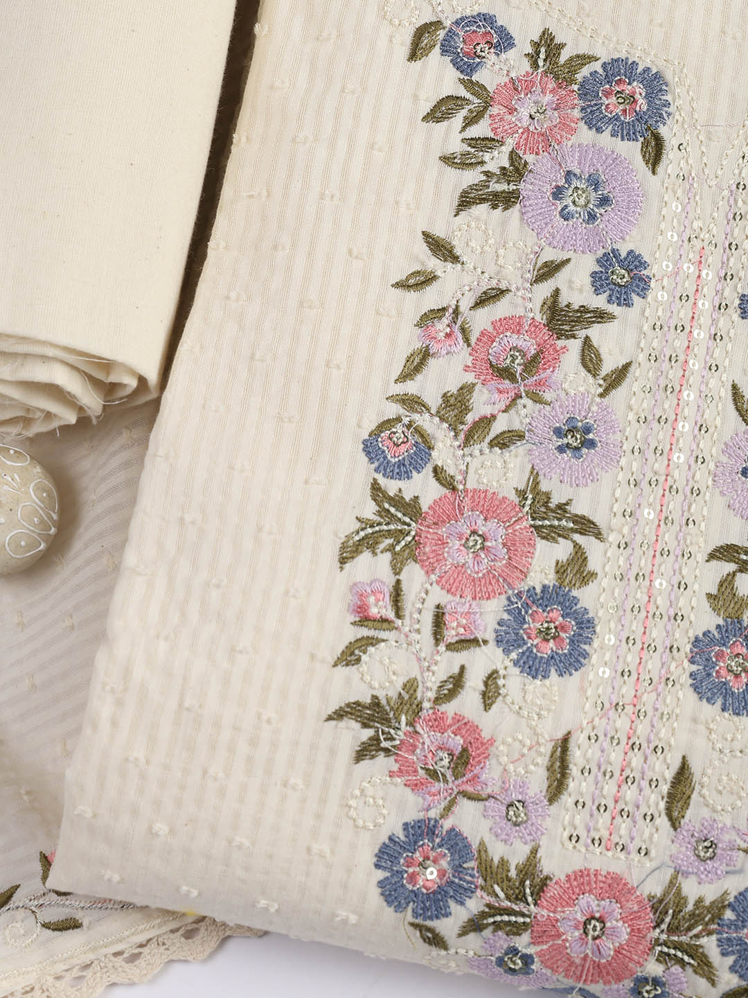 Neck Embroidered Cotton Blend Unstitched Suit With Dupatta
