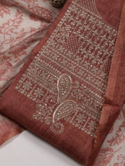 Neck Embroidery Chanderi Unstitched Suit With Dupatta