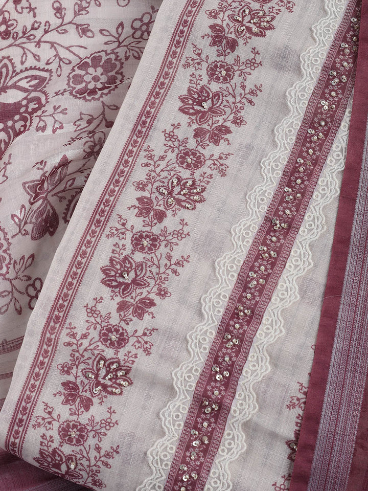 Printed Linen Unstitched Suit Piece With Dupatta