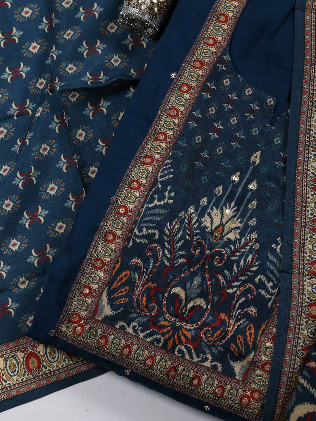 Printed Chanderi Unstitched Suit Piece With Dupatta