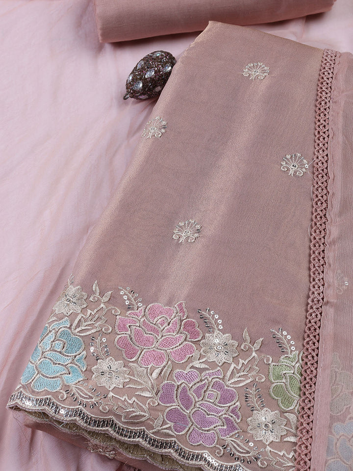 Embroidered Tissue Unstitched Suit Piece With Dupatta