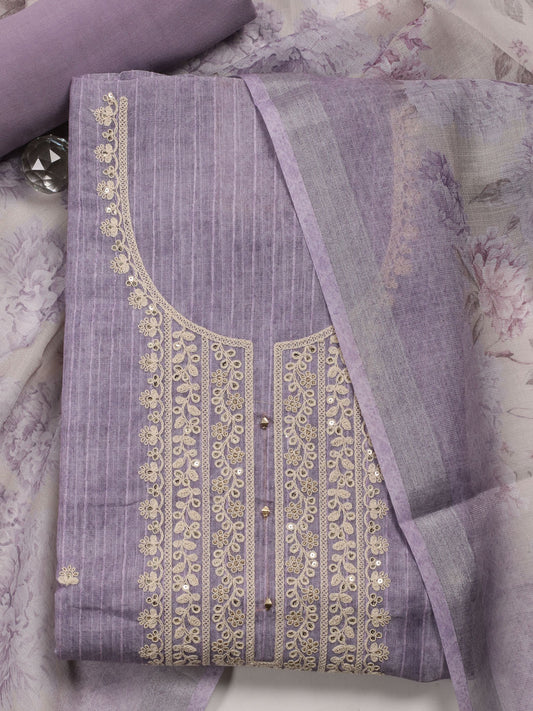 Neck Embroidered Tissue Unstitched Suit With Dupatta