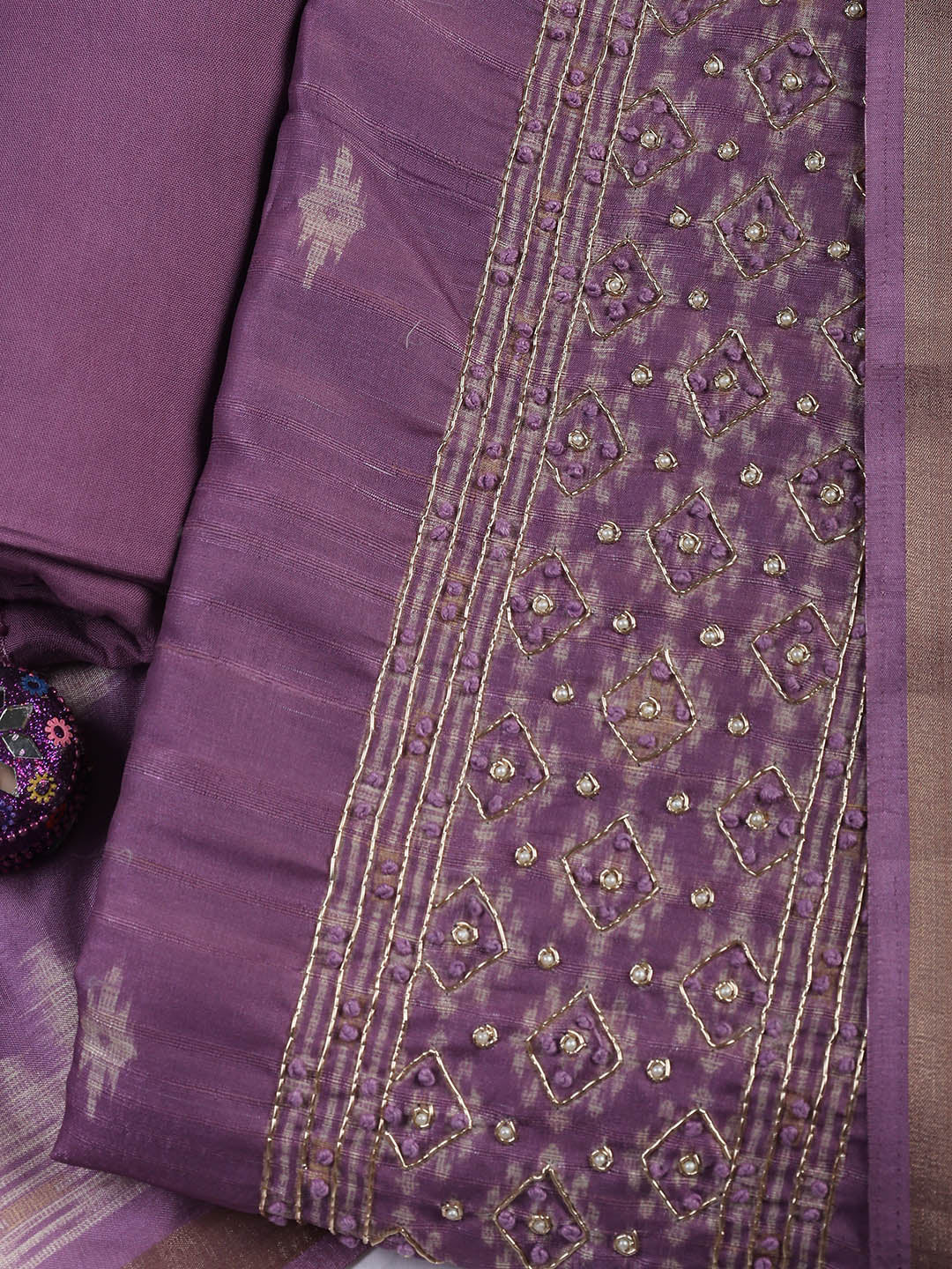 Embroidered Chanderi Unstitched Suit Piece With Dupatta