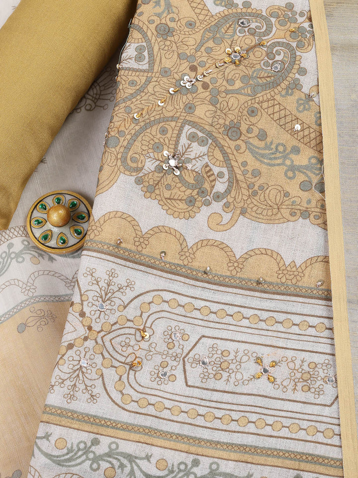 Printed Linen Unstitched Suit With Dupatta