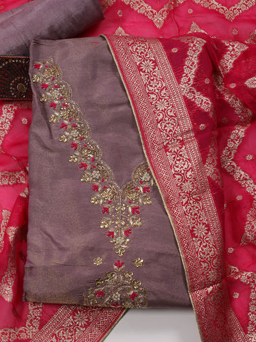 Neck Embroidery Tissue Unstitched Suit With Dupatta