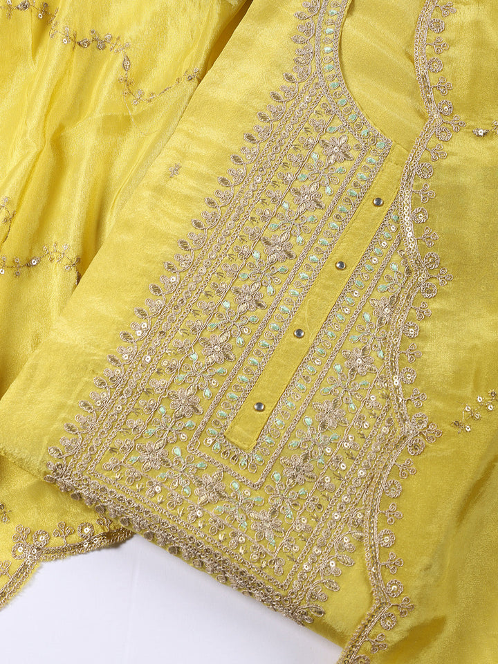 Neck Embroidered Tissue Unstitched Suit With Dupatta