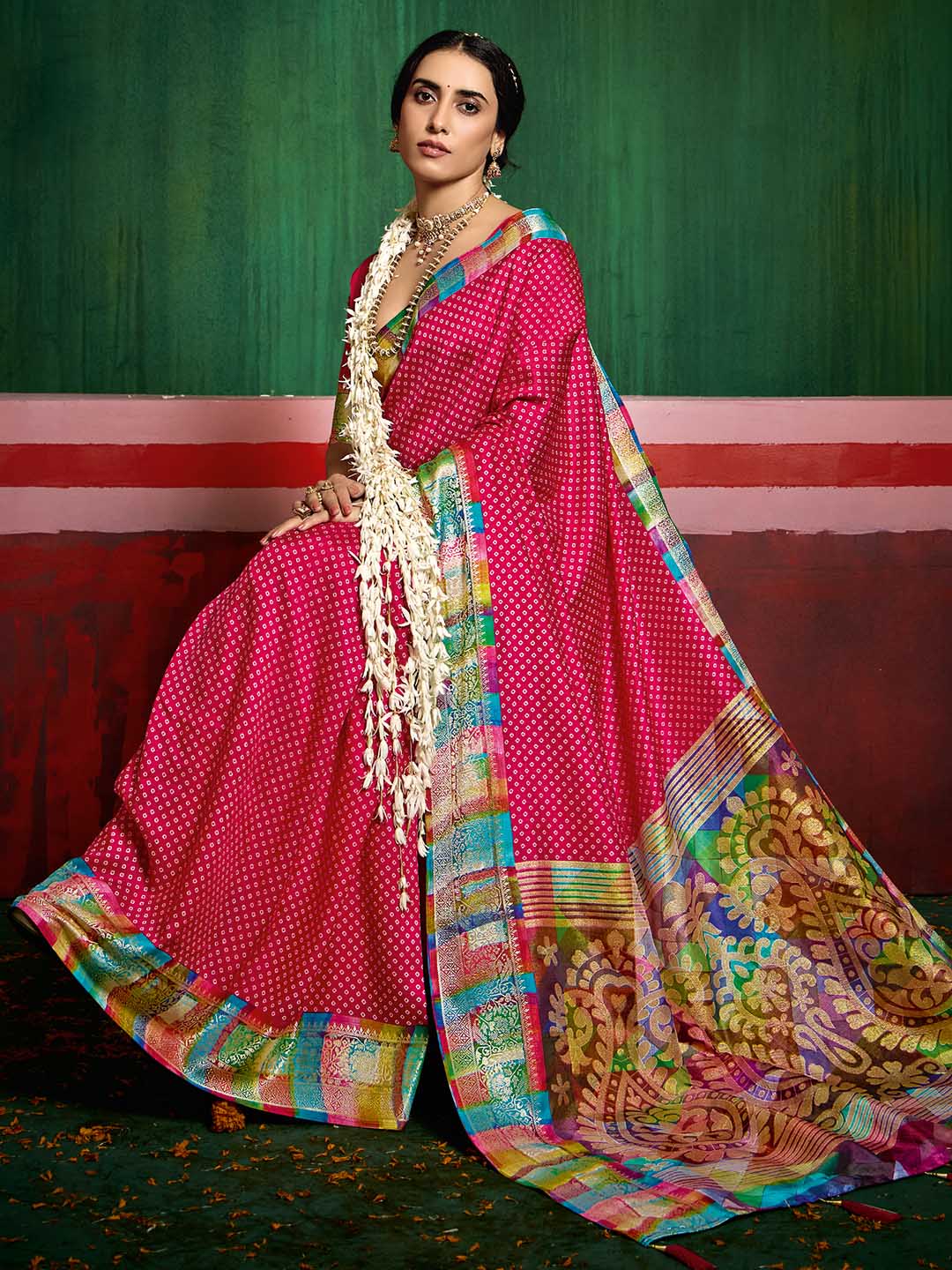 Bandhani Printed Art Silk Saree