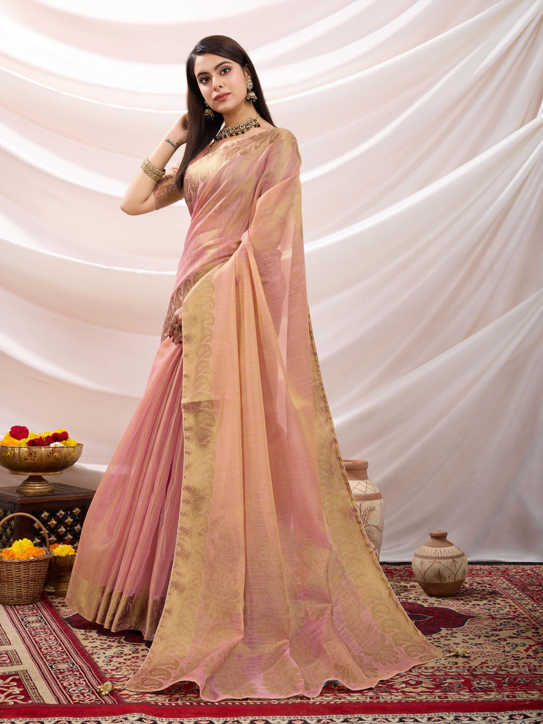 Woven Design Cotton Linen Saree
