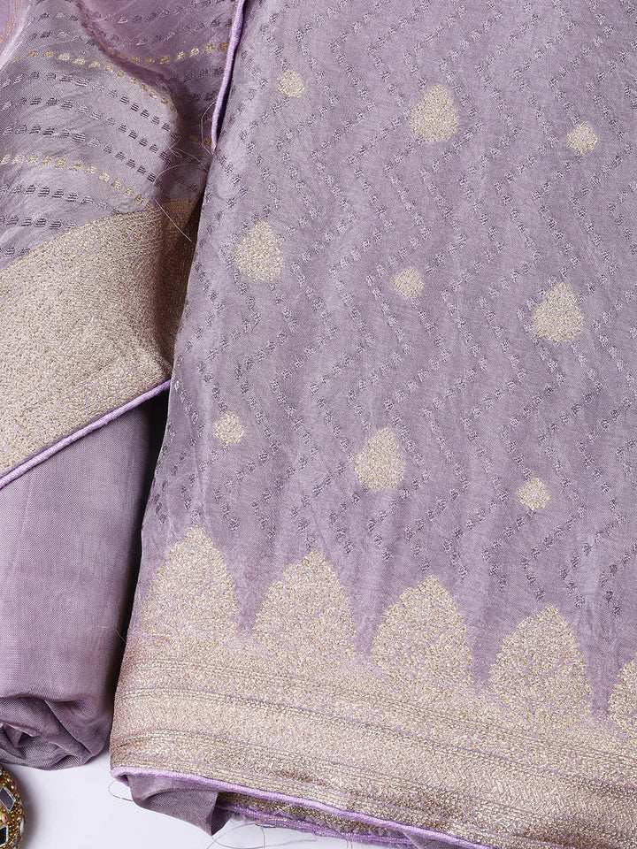 Woven Border Chanderi Unstitched Suit With Dupatta