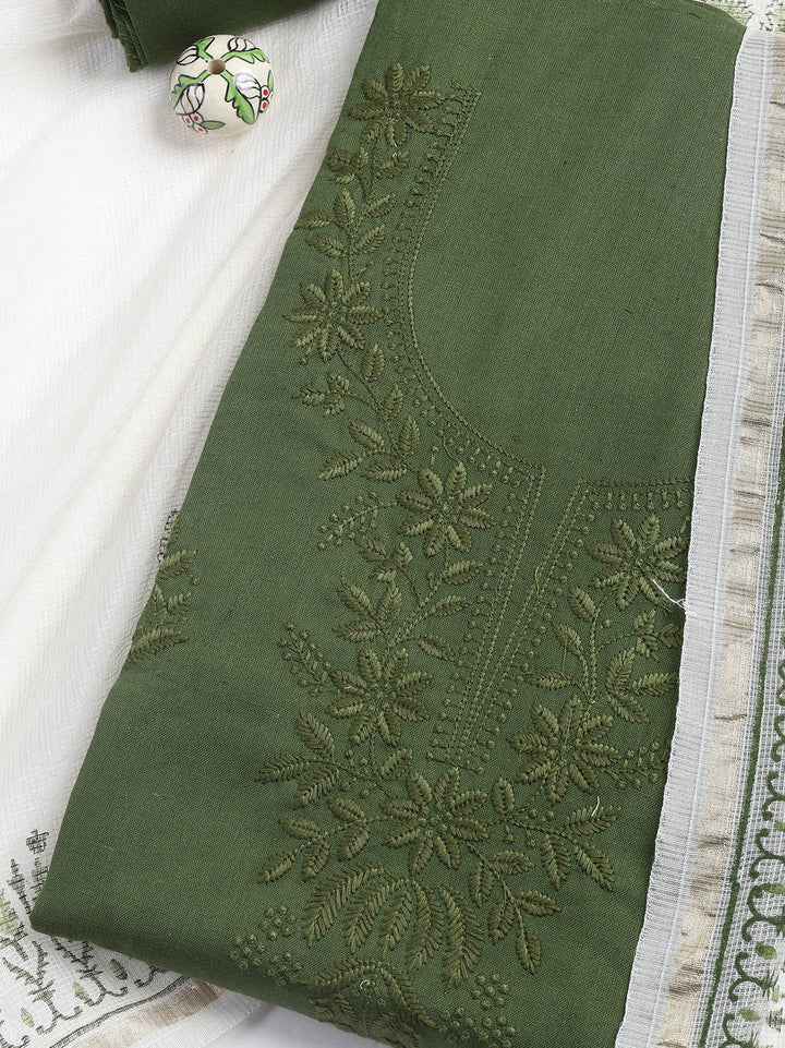 Neck Embroidered Cotton Blend Unstitched Suit With Dupatta