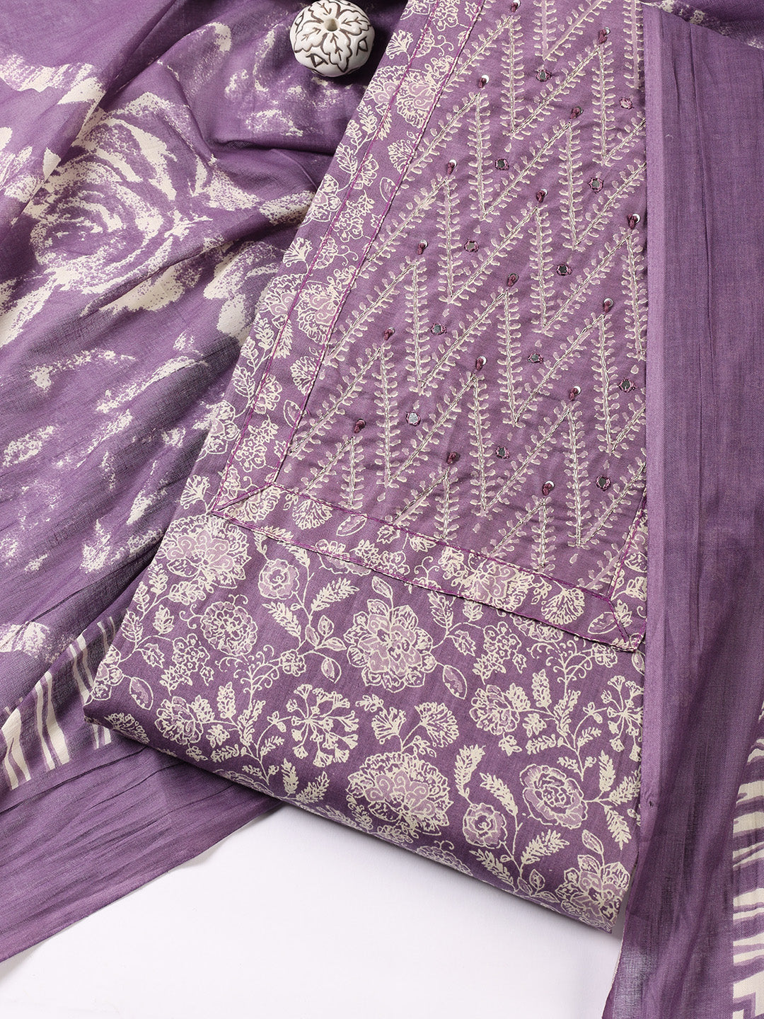 Printed Cotton Blend Unstitched Suit With Dupatta