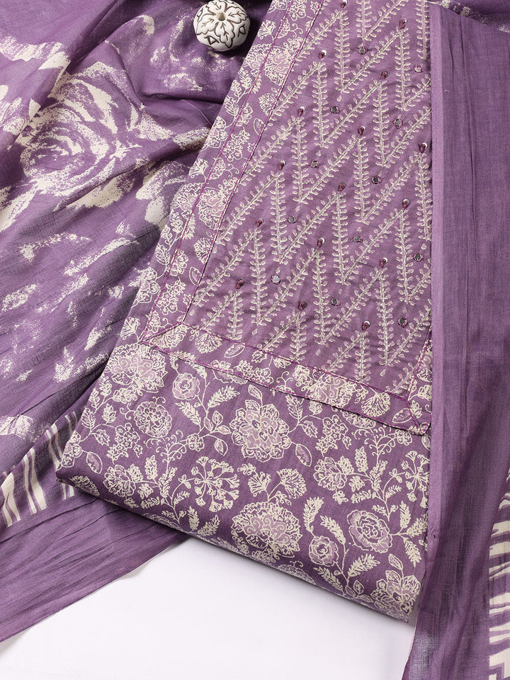 Printed Cotton Blend Unstitched Suit With Dupatta