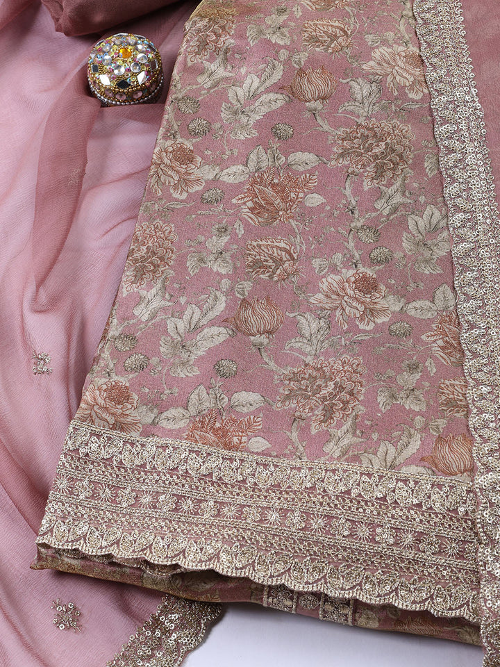Neck Embroidered Tissue Unstitched Suit With Dupatta