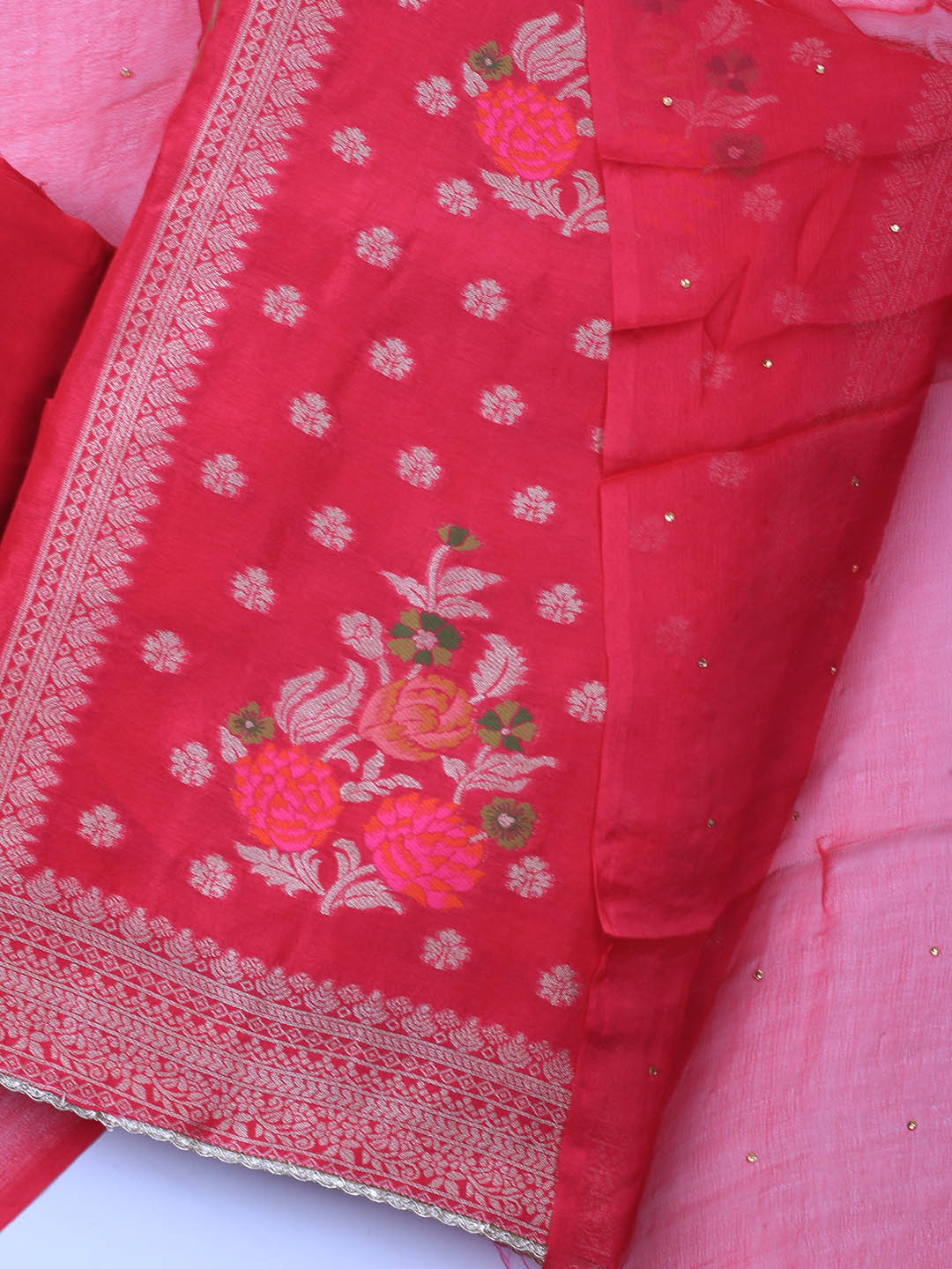 Woven Work Chanderi Unstitched Suit With Dupatta