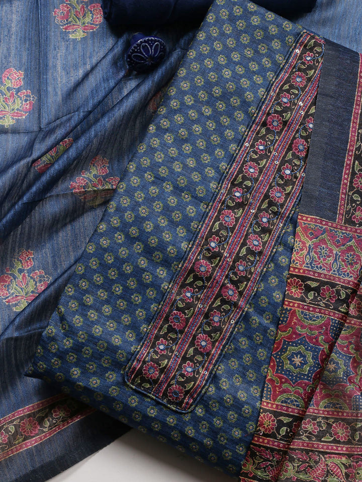Neck Patti Chanderi Unstitched Suit With Dupatta