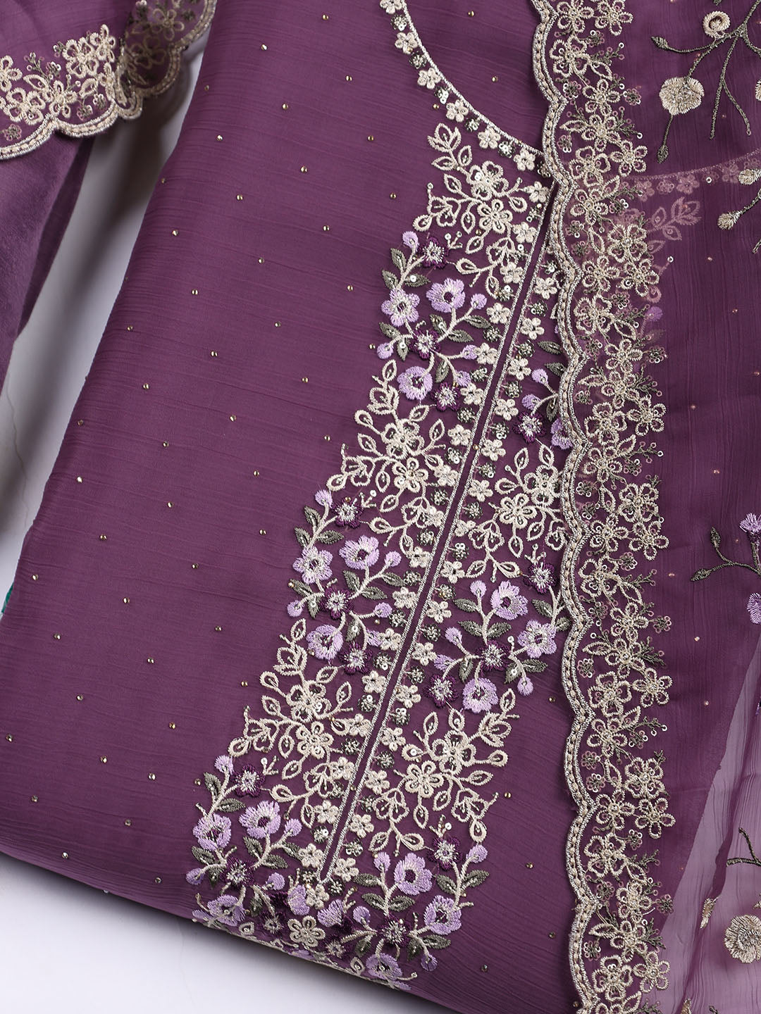 Neck Embroidered Organza Unstitched Suit With Dupatta