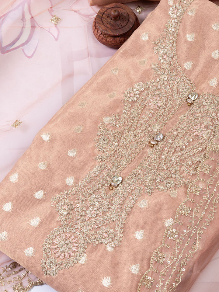 Neck Embroidered Tissue Unstitched Suit Piece With Dupatta