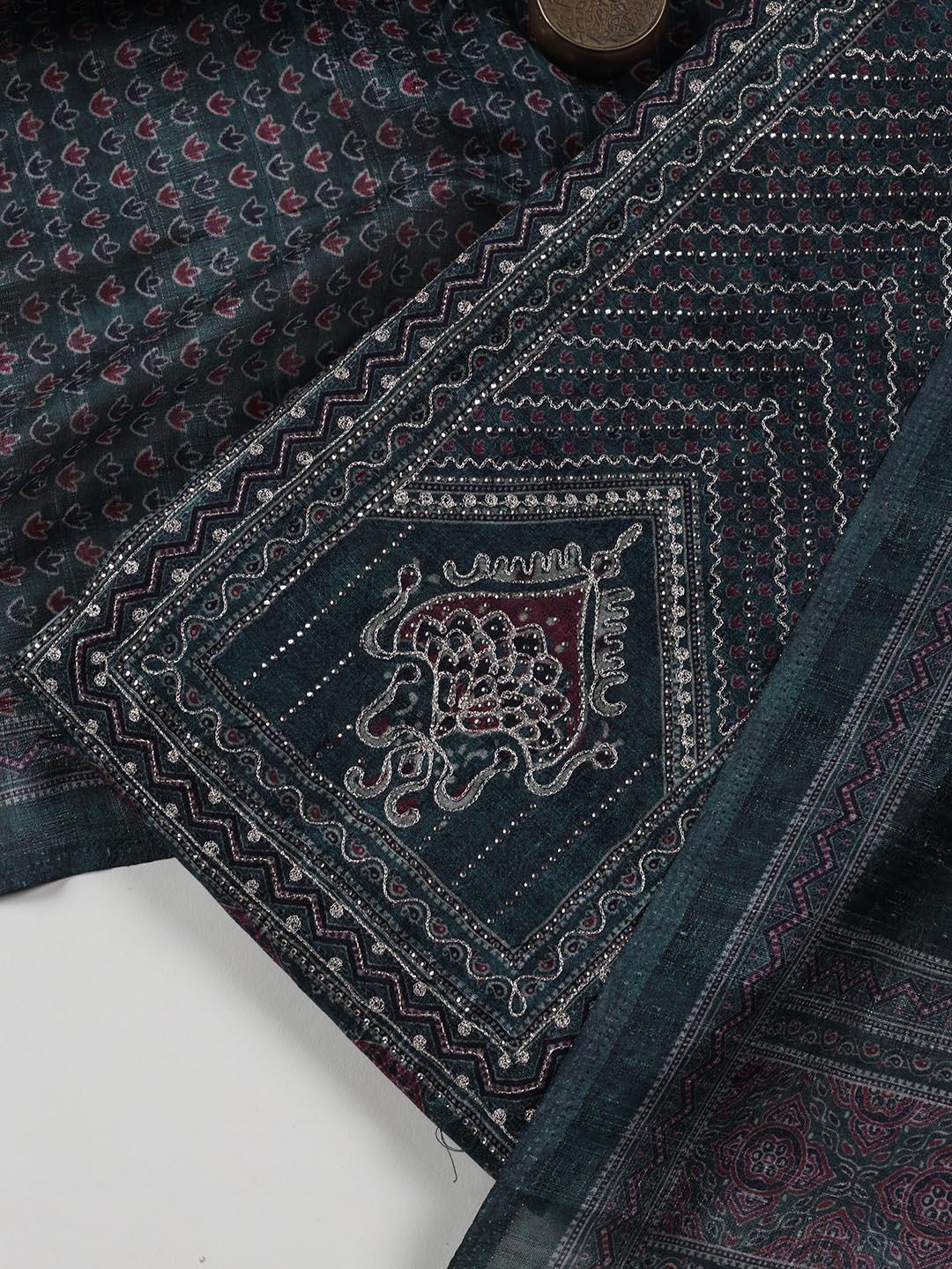Neck Embroidery Tussar Unstitched Suit Piece With Dupatta