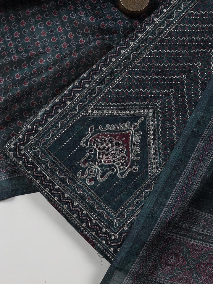Neck Embroidery Tussar Unstitched Suit Piece With Dupatta