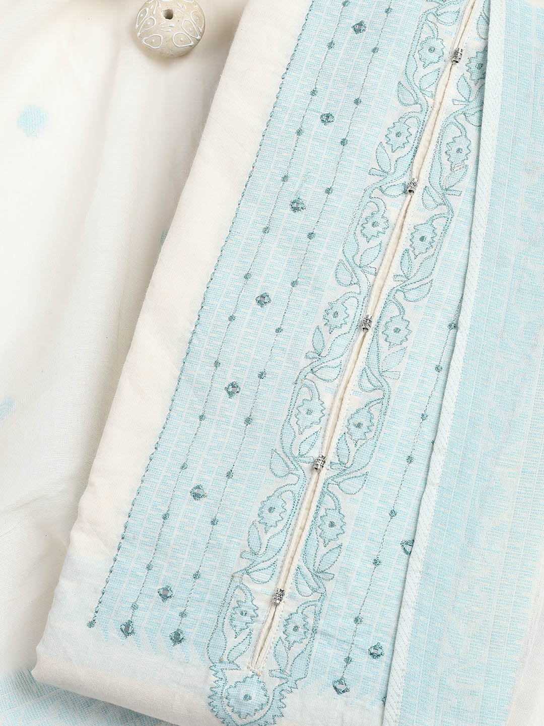 Neck Embroidery Cotton Blend Unstitched Suit With Dupatta