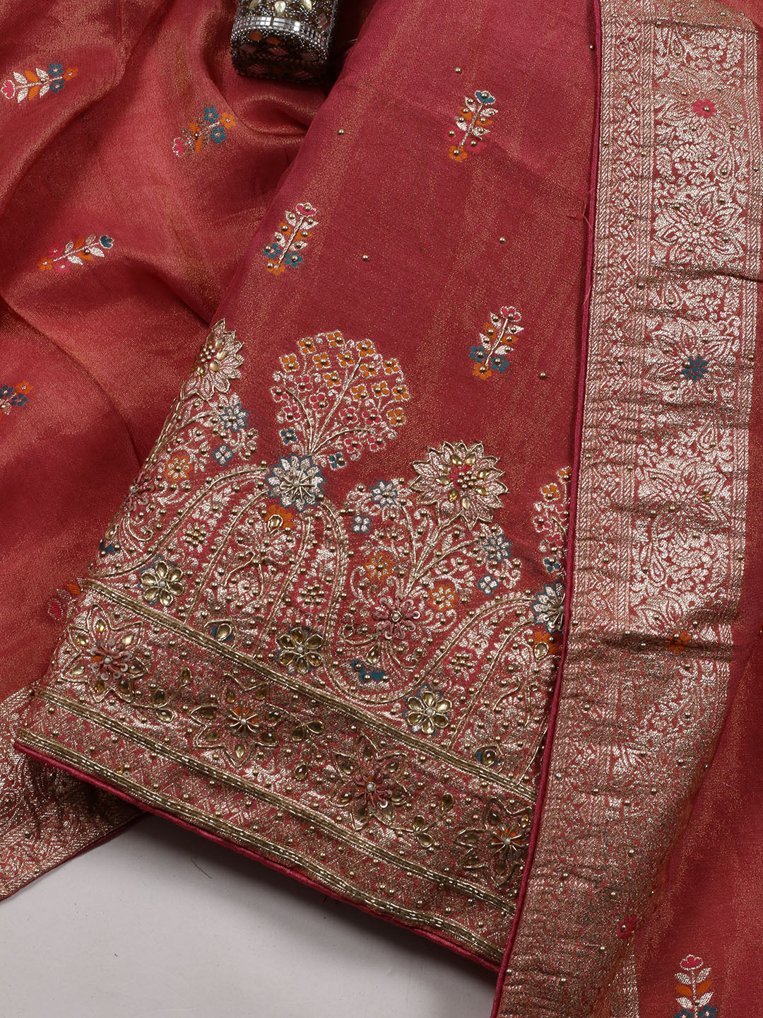 Woven Tissue Unstitched Suit Piece With Dupatta
