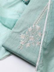 Neck Embroidered Cotton Blend Unstitched Suit Piece With Dupatta