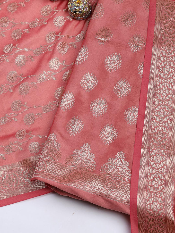 Floral Woven Booti Chanderi Unstitched Suit With Dupatta