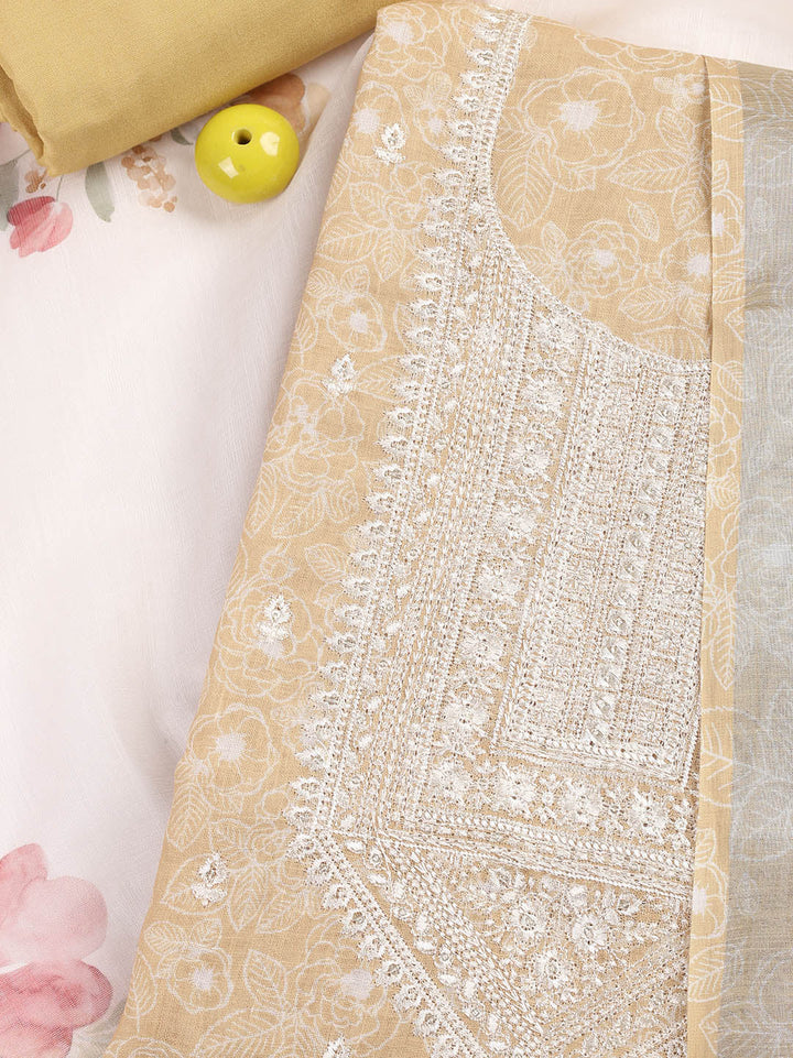 Printed Linen Unstitched Suit With Dupatta