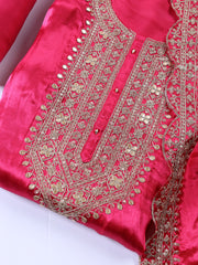 Neck Embroidered Art Silk Unstitched Suit With Dupatta