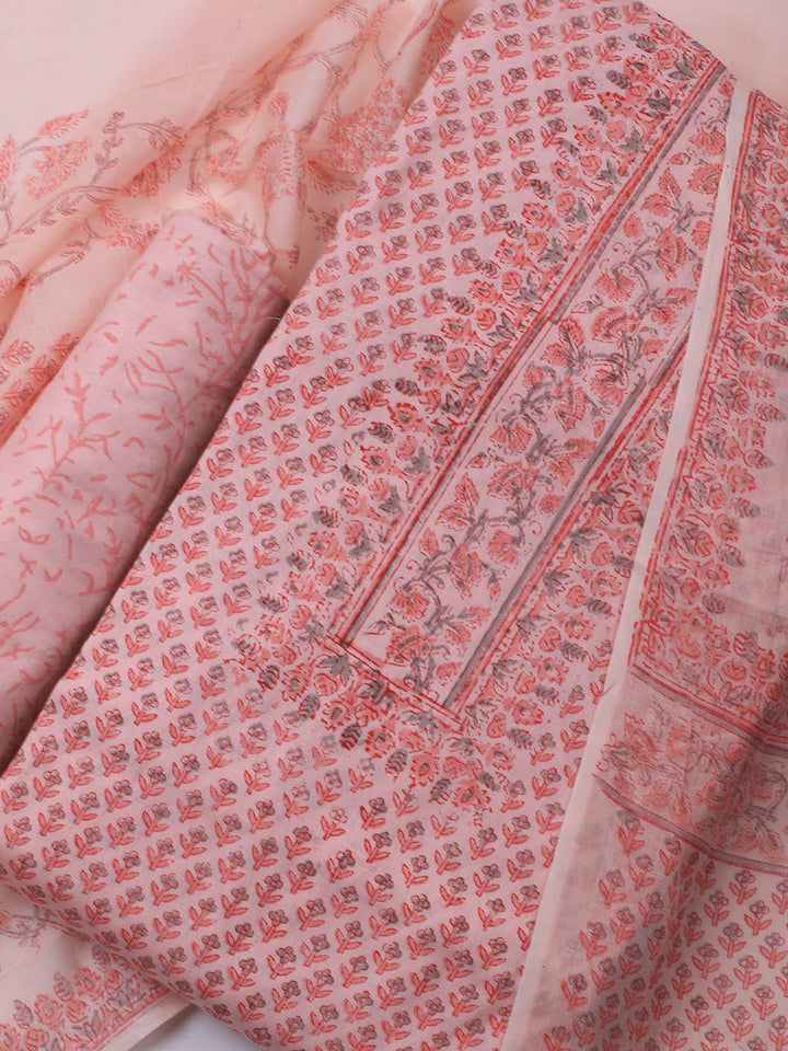 Printed Cotton Blend Unstitched Suit Piece With Dupatta