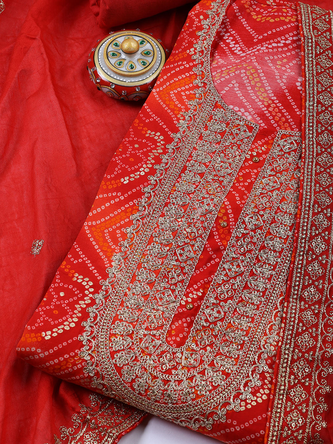 Neck Embroidered Cotton Blend Unstitched Suit With Dupatta