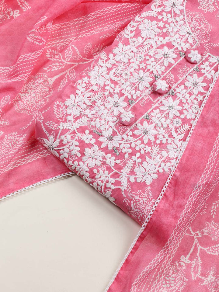 Neck Embroidery Chanderi Unstitched Suit Piece With Dupatta