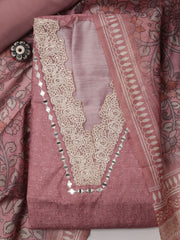 Neck Embroidered Chanderi Unstitched Suit With Dupatta