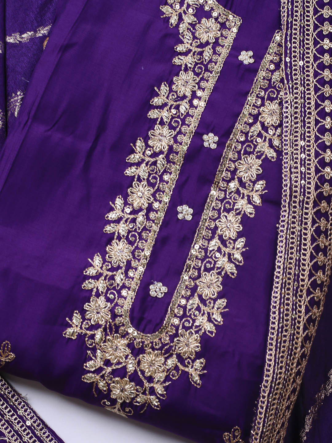 Neck Embroidery Chanderi Unstitched Suit With Dupatta