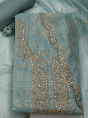 Neck Embroidery Chanderi Unstitched Suit Dupatta