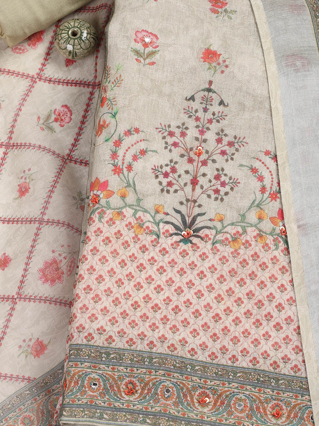 Printed Linen Unstitched Suit With Dupatta
