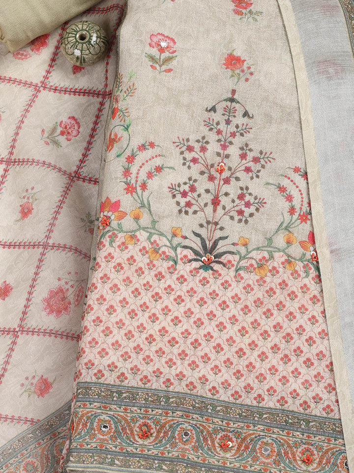 Printed Linen Unstitched Suit With Dupatta
