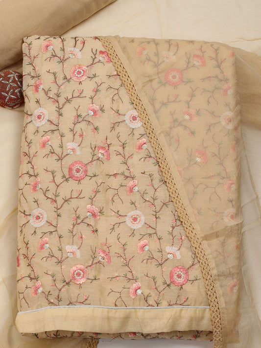 All Over Embroidered Chanderi Unstitched Suit Piece With Dupatta