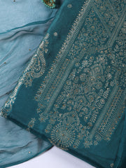 Neck Embroidered Chanderi Unstitched Suit With Dupatta