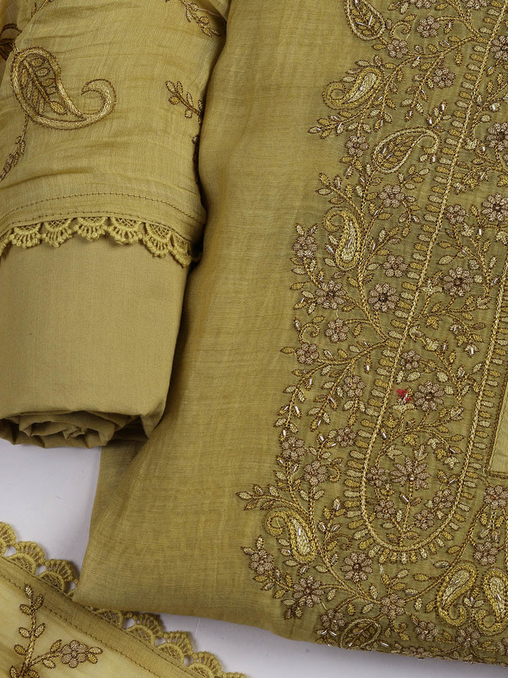 Embroidery Chanderi Unstitched Suit With Dupatta