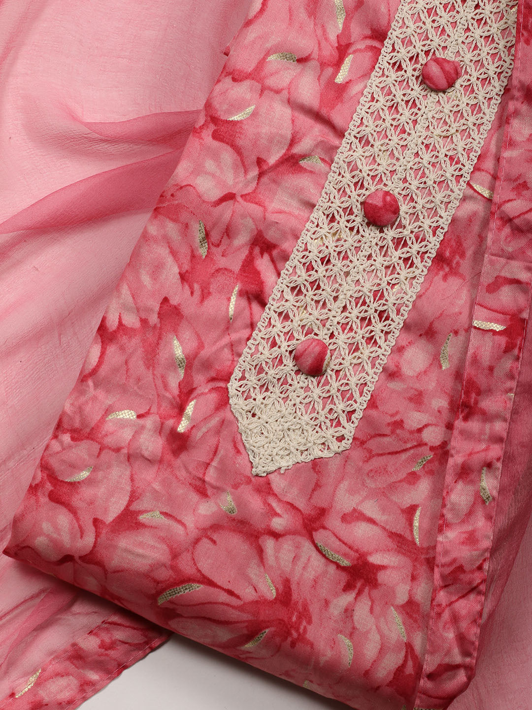 Neck Patti Cotton Blend Unstitched Suit With Dupatta