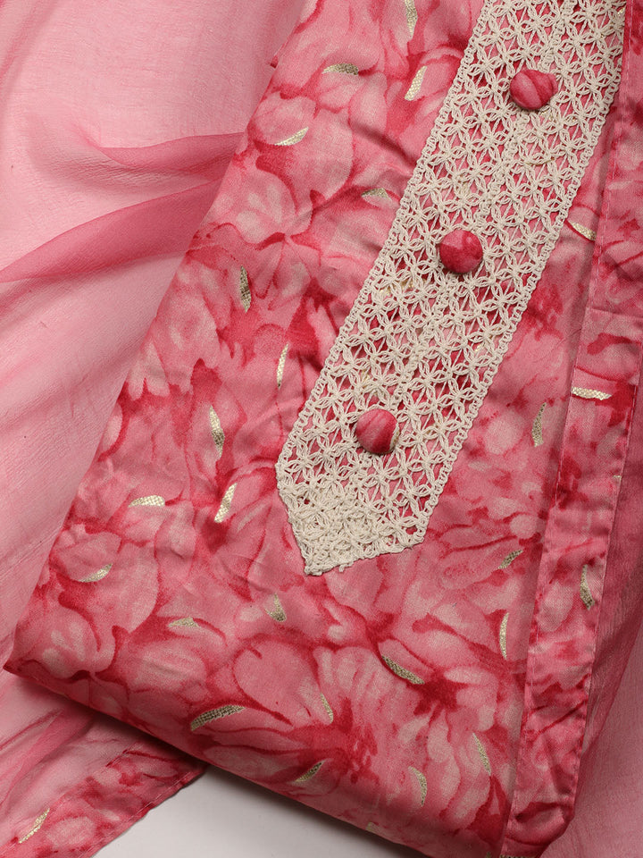Neck Patti Cotton Blend Unstitched Suit With Dupatta