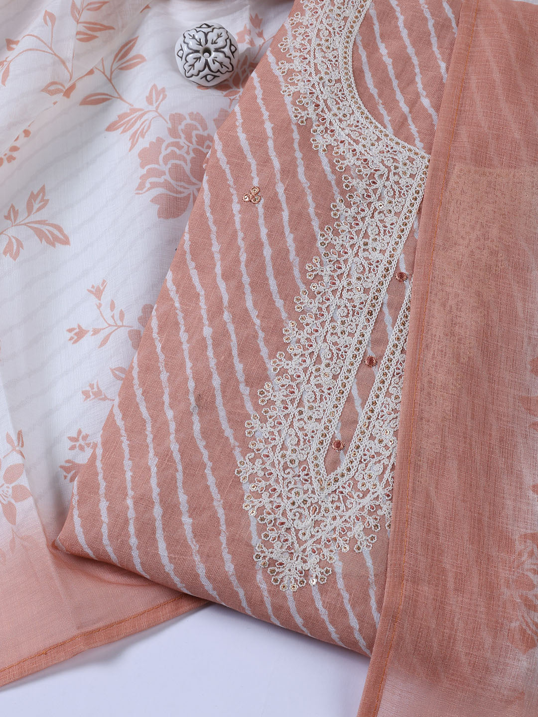 Floral Printed Linen Unstitched Suit With Dupatta