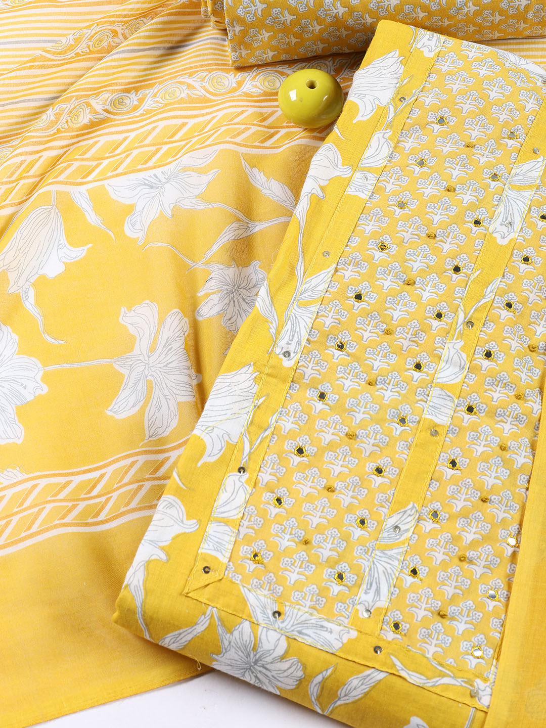 Neck Patti Cotton Blend Unstitched Suit With Dupatta