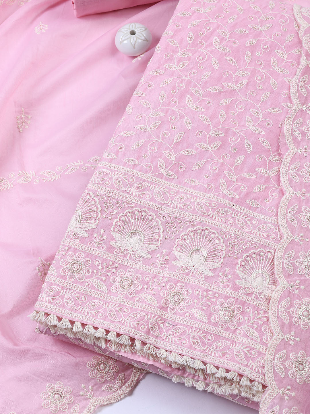 Embroidered Chanderi Unstitched Suit With Dupatta