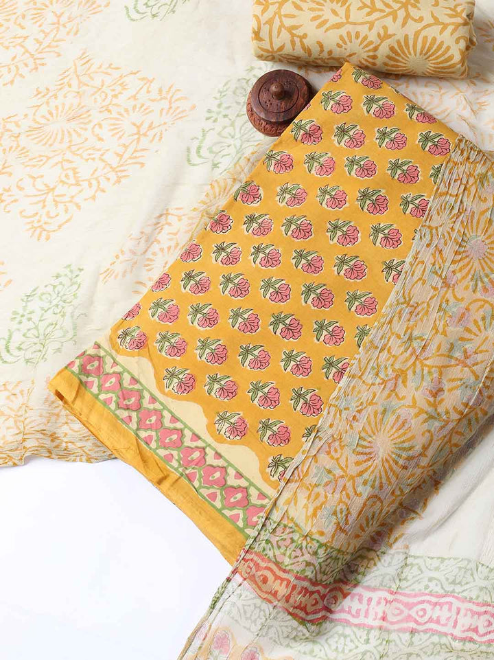 Printed Cotton Blend Unstitched Suit With Dupatta